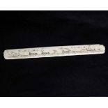 A 19th Century British/American Scrimshawed bone Stay Busk. Etched in black 'Sperm Whale Fishery