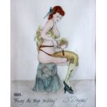 S Denny (19th century)'Fixing the Thigh Padding'1881Watercolour and pencilSigned, titled and dated