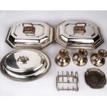 A collection of electroplated silver items.