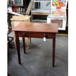 A mahogany 19th century side table with single drawer on square tapering legs. 77cm (h) 80cm (w)