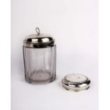 A silver topped glass tobacco jar, Birmingham 1911 together with a sterling silver top.