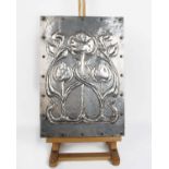 An Arts and Craft beaten white metal panel in the manner of Keswick (47 x 33cm)