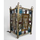 A Victorian brass and stained glass hall lantern (AF) 40 x25 x 25cm