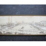 A framed needlework panel of Paris, depicting the Seine River and Eiffel Tower, 42 x 131cm