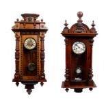 An Early 20th century Oak Cased Hanging Wall Clock with Brass and enamel dial together with one