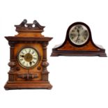 An early 20th century Walnut Mantle clock with 8 day movement together with an early/mid 20th