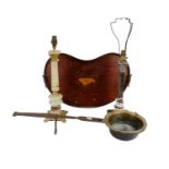 Brass skillet pan. A kidney shaped tray & 2 lamps
