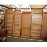 Four modern pine veneer open bookcases, a pair and two similar. 216cm(H)Plus brass standard lamp and