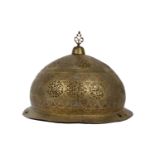 A pierced brass South Asian lamp shade with silver and copper overlay. 45cm(d). 33cm (h)