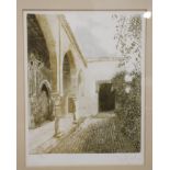 U. Anviles (Spanish, 20th century) Courtyard Interior Limited edition print numbered 59/175 Signed