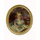 20th century English SchoolPortrait of a Young Girl Reading a Book Oil on canvas, presented in an