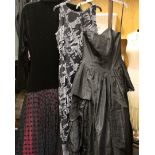 20th century clothes to include, a black taffeta strapless dress with 4 deep frills - label Katrina,