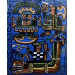 A woven tapestry of Peruvian design presented in frame, 56 x 48cm