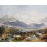 After H.H. Gilchrist (1867-1910)Landscape with Lake and FiguresOil on canvas Signed 'Gilchrist'