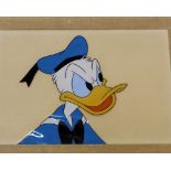 Walt Disney Productions - a hand-painted celluloid drawing of Donald Duck used in a Disney