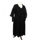 An early 20th century black devore and chiffon mourning dress