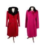 1950's/60's magenta wool Dereta of London coat with a black fur collar, together with a Viyella full