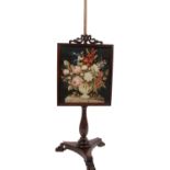 Early Victorian mahogany tapestry Pole Screen