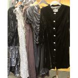 20th century ladies clothes to include a black velvet dress with diamante buttons - label Tony Todd,