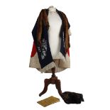 1940s mink fur stole with heads, together with a black tulle shawl embellished with gold and