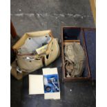A quantity of vintage fly fishing and spinning tackle contained within two canvas bags and a leather