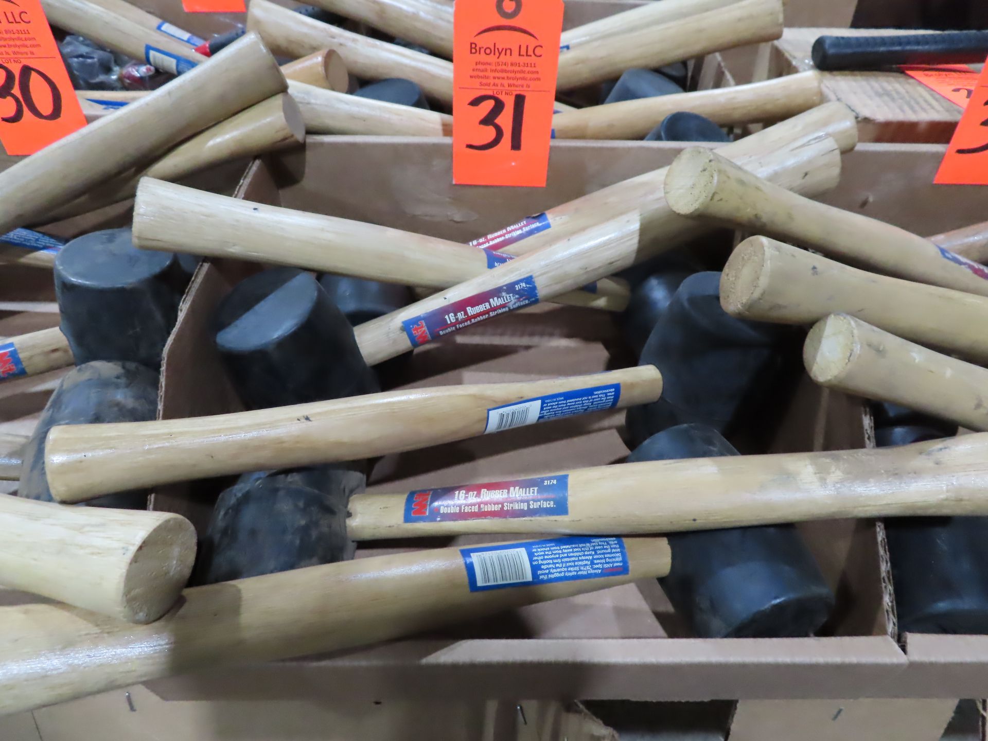 Qty 6 wooden handled rubber mallets. (new) This item can be picked up onsite with no loading fee.