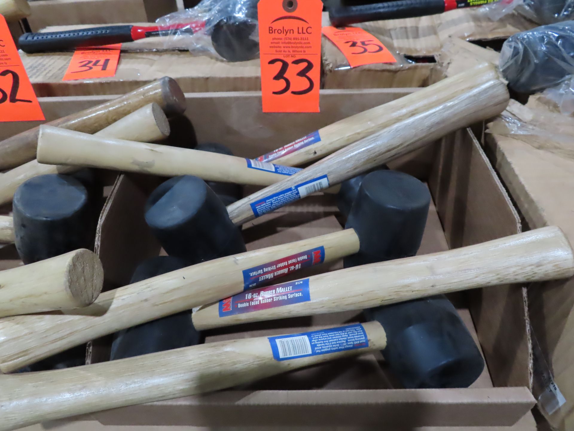 Qty 6 wooden handled rubber mallets. (new) This item can be picked up onsite with no loading fee.