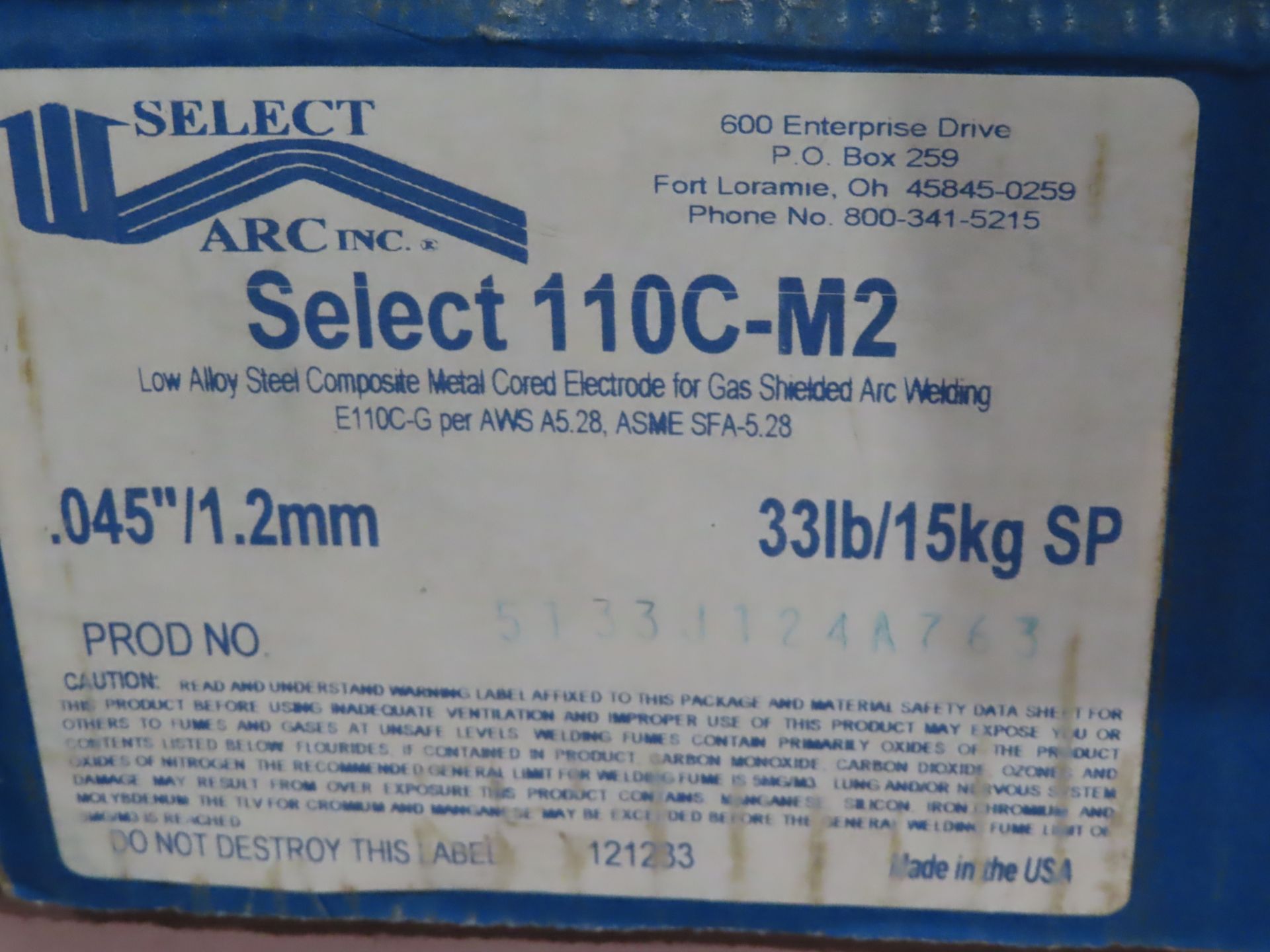(Qty 3) Select Arc welding wire boxes. Model 110C-M2. .045", 33lb boxes. This item can be picked - Image 2 of 2