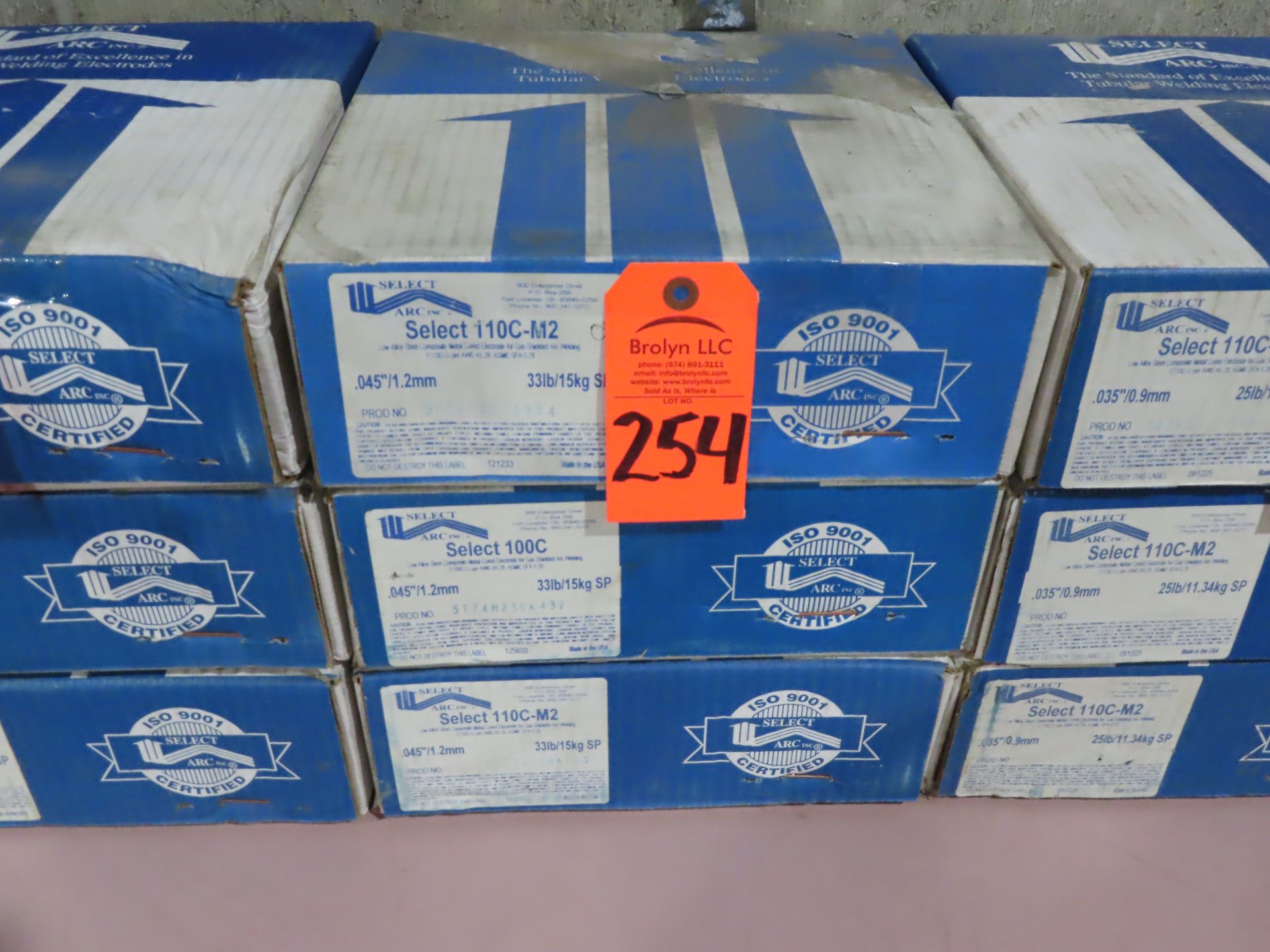 (Qty 3) Select Arc welding wire boxes. Model 110C-M2. .045", 33lb boxes. This item can be picked