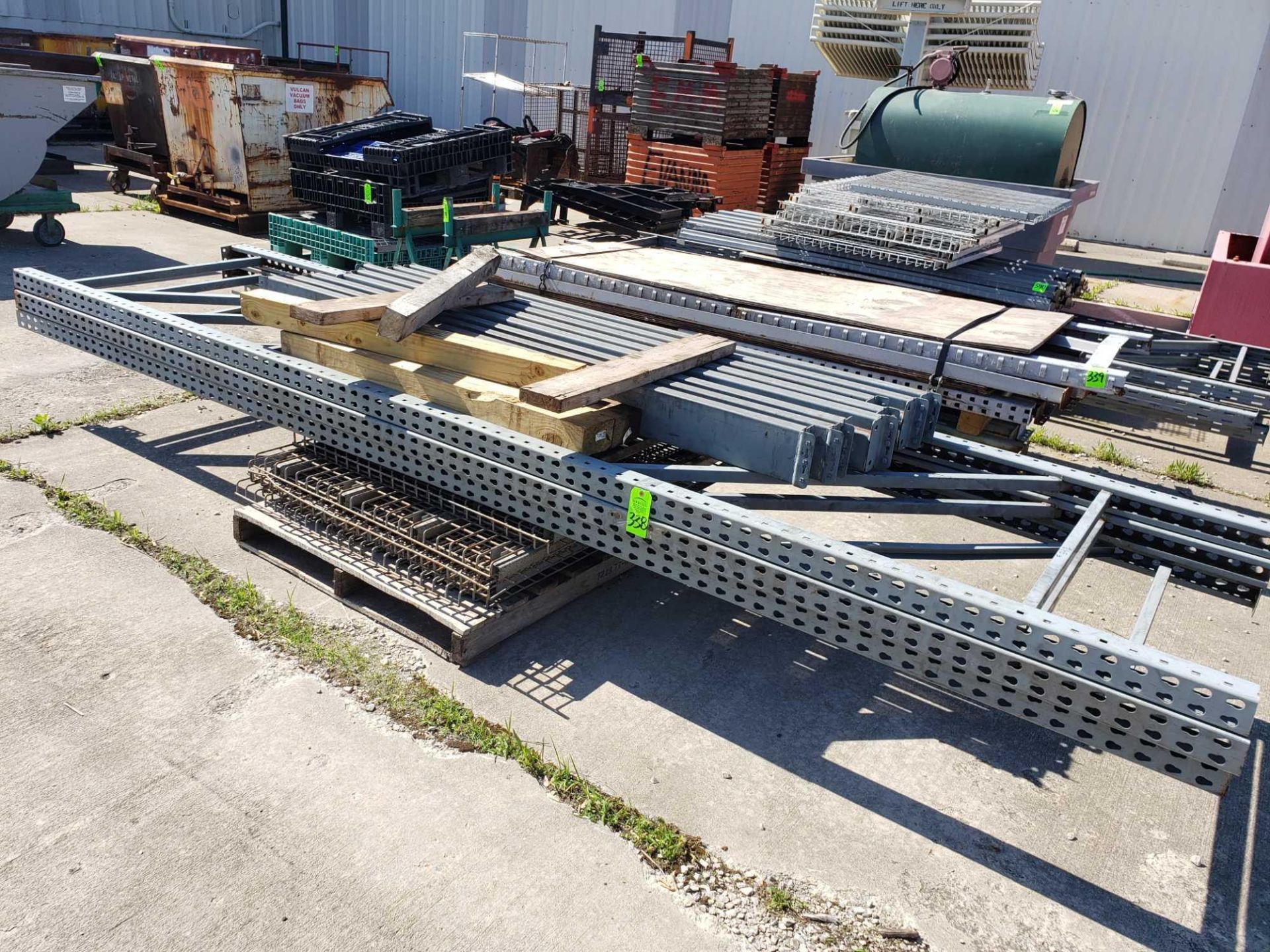 Pallet racking. 3 uprights with crossbars and decking