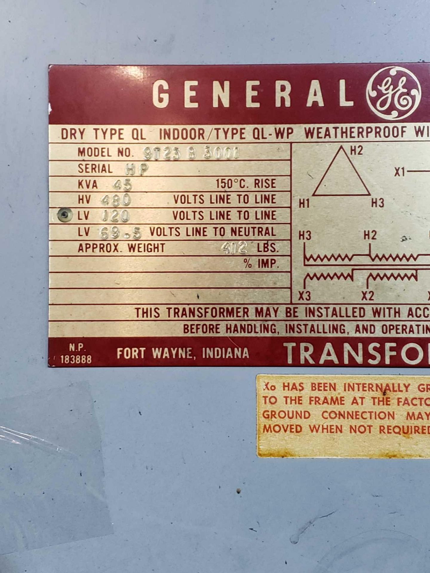 GE 45kVA tranformer. Model 9T23B3001. - Image 2 of 2