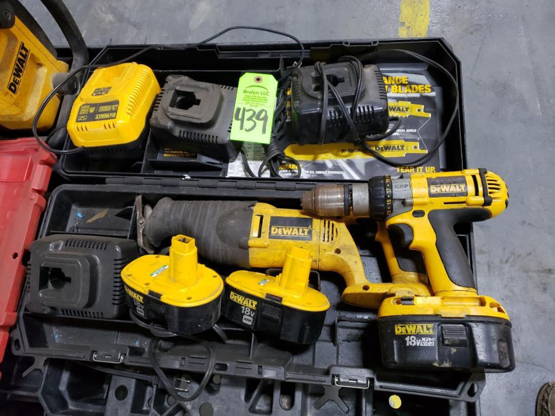 Dewalt 18v tool kit with drill and sawzall. Extra batteries and chargers