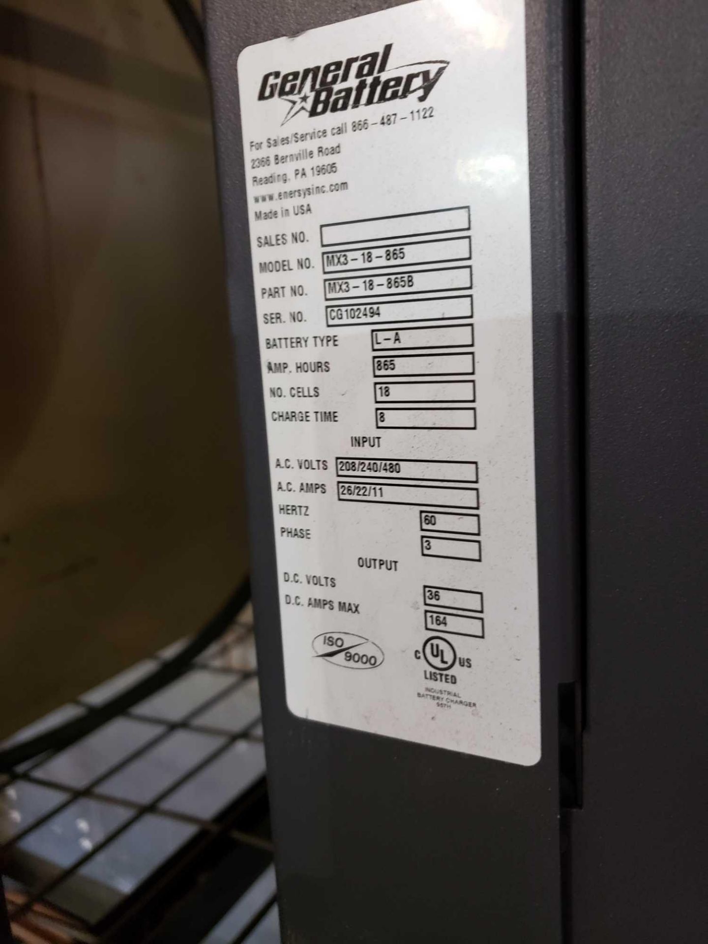 General 36 volt battery charger, model MX3-18-865 208/240/480 volt input - Image 2 of 2