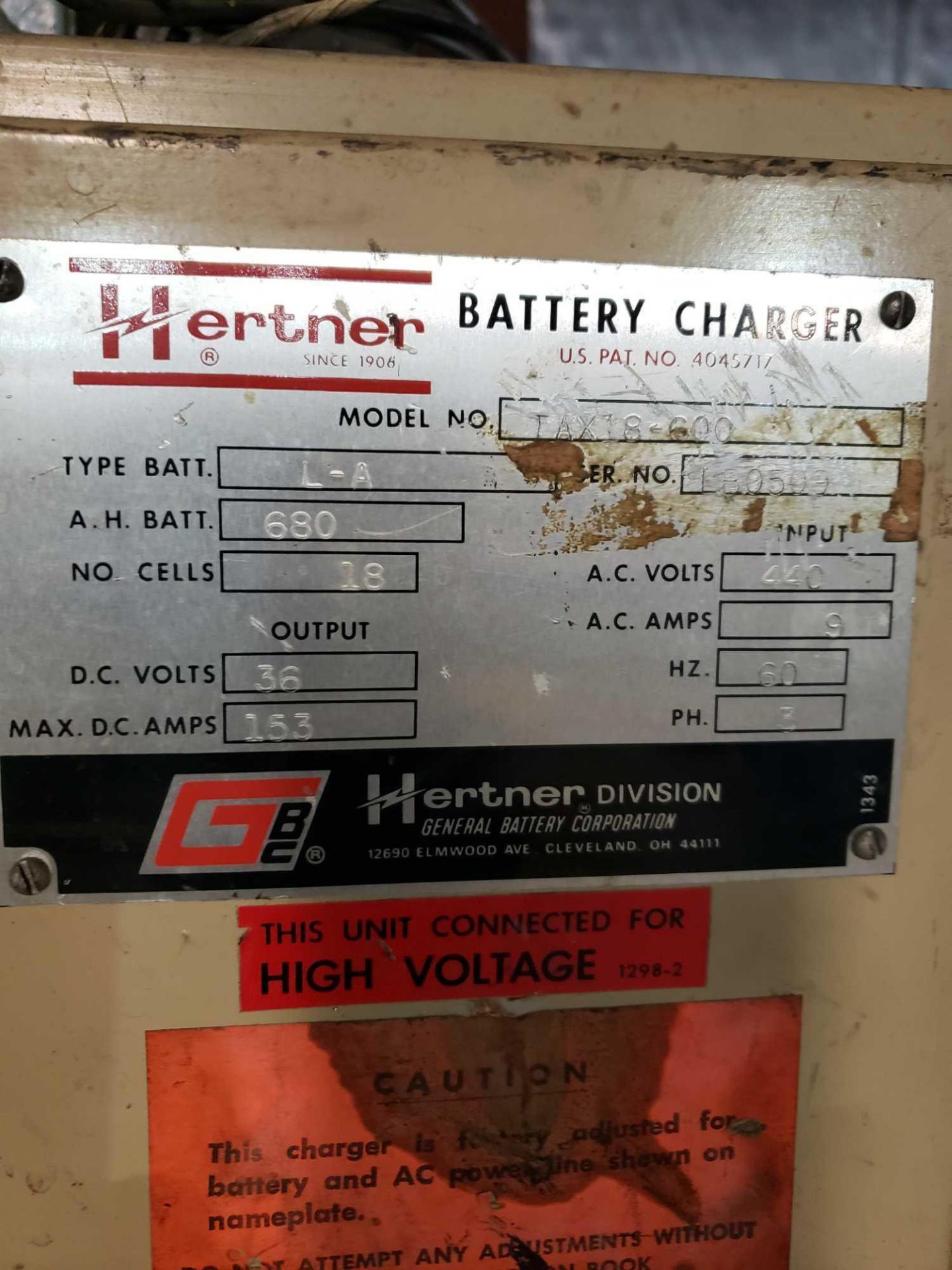 Hertner 36 volt battery charger, 680ah, 440v input - Image 2 of 2