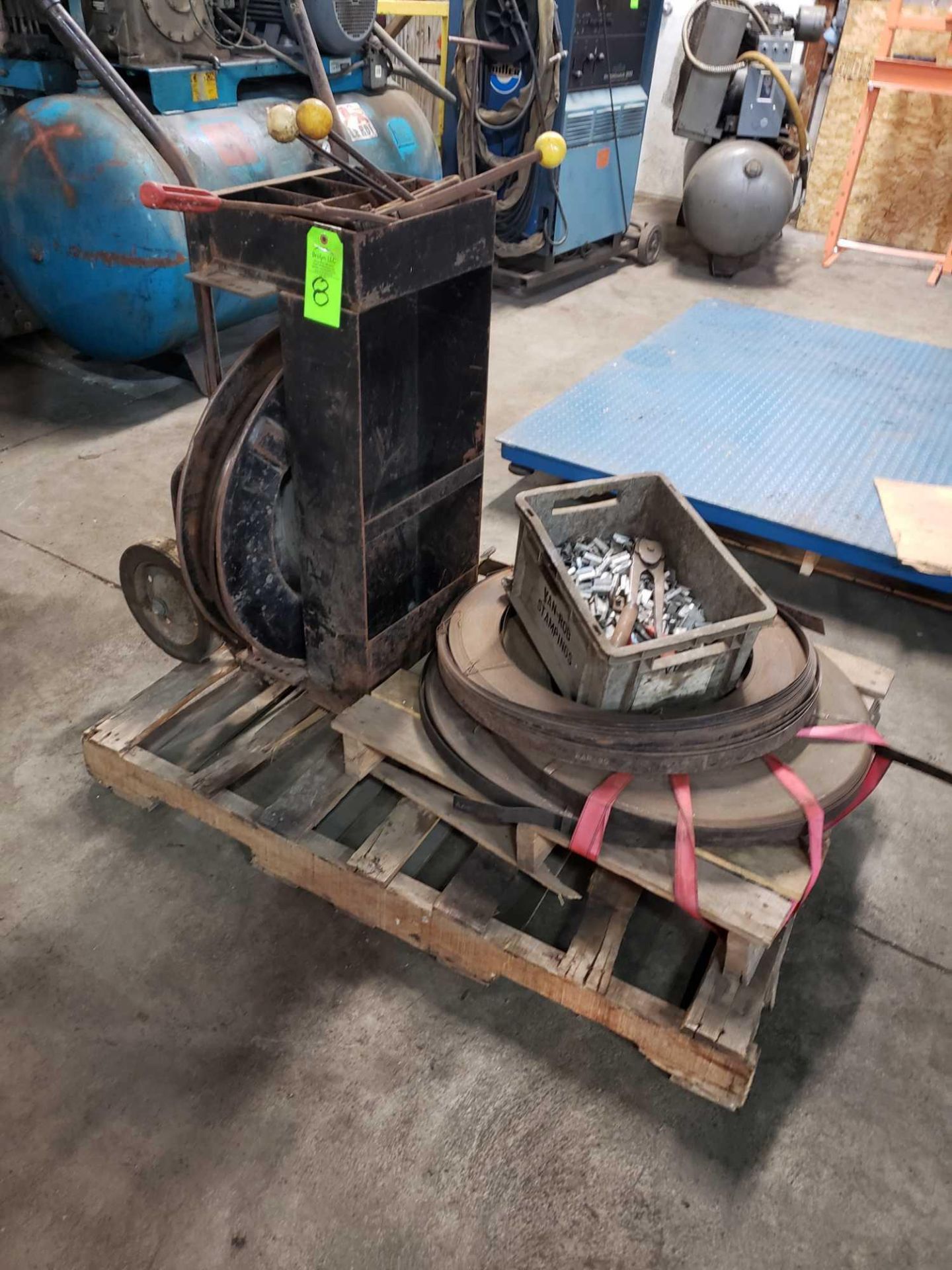 Steel banding cart with assorted tooling and extra consumables