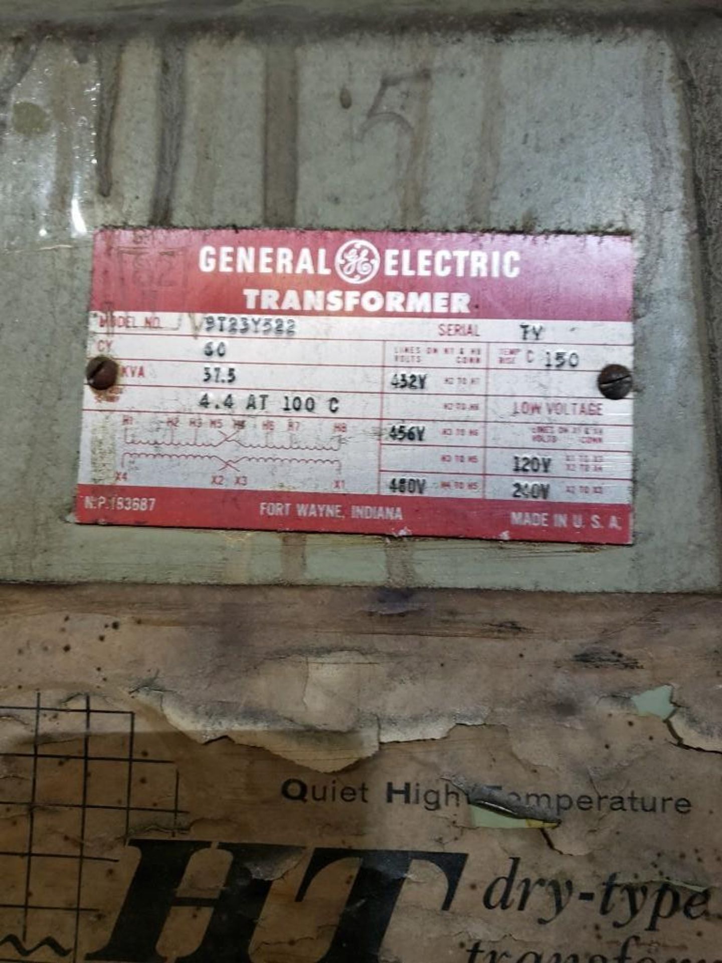 GE 37.5kVA tranformer. Model 9T23Y522. - Image 2 of 2