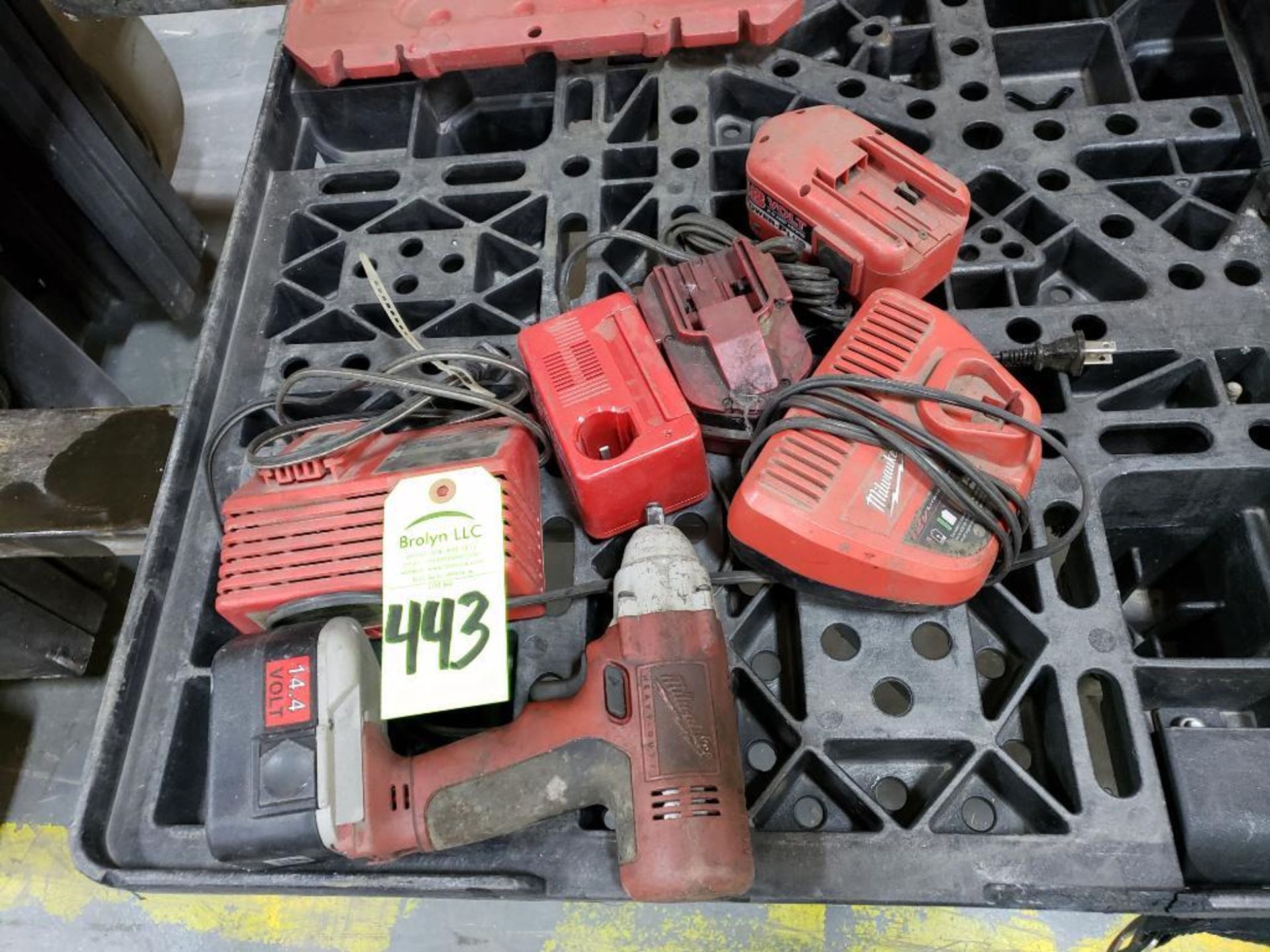 Milwaukee impact 14.4v, with assorted chargers and batteries