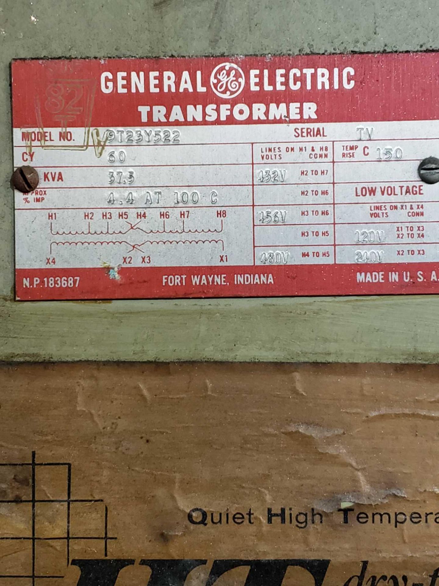 GE 37.5kVa transformer. Model 9T23Y522. - Image 2 of 2