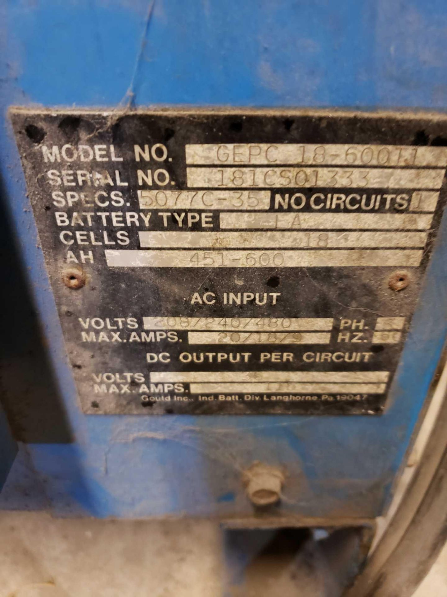 Gould 36volt forklift / lift truck battery charger. 500ah - Image 2 of 2