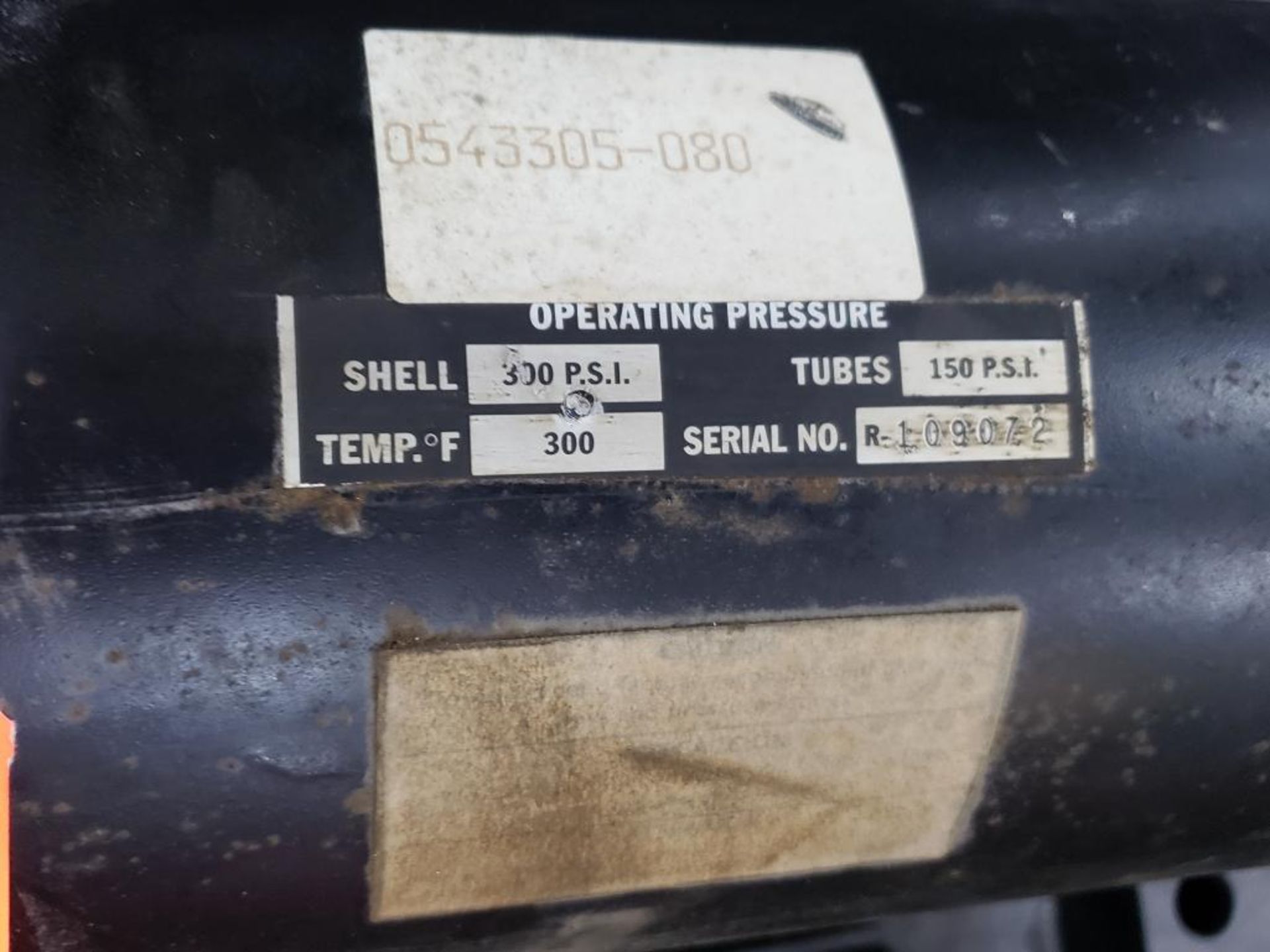 Heat exchanger. 300psi shell, 150psi tubes, 300degree temp rating. Appears new old stock with wear. - Image 2 of 2