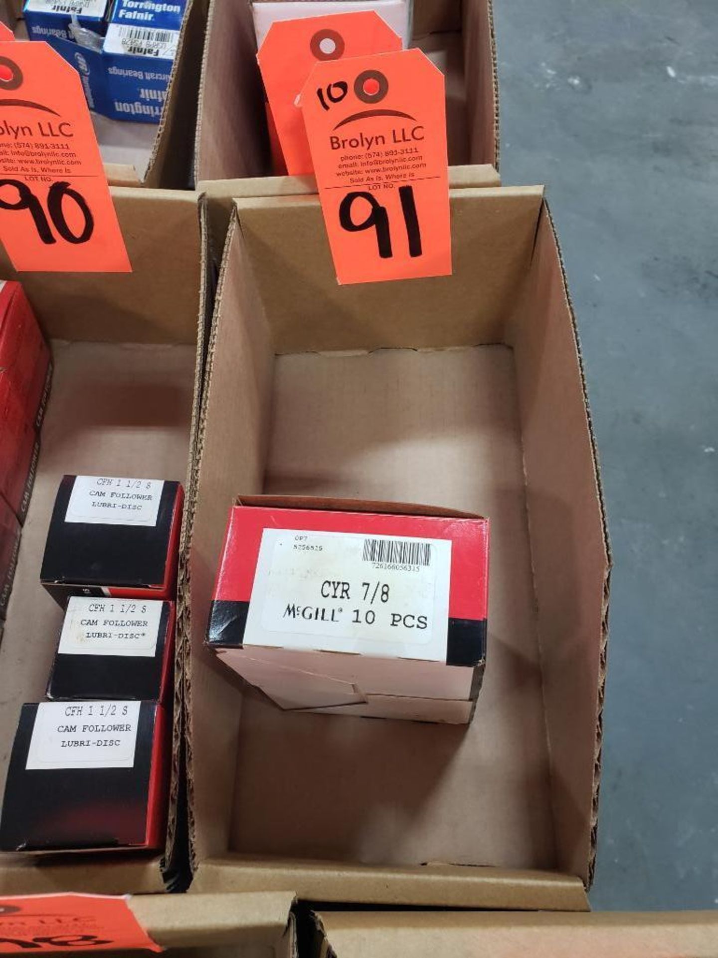 Qty 10 - McGill bearings part number CYR-7/8. New in boxes.