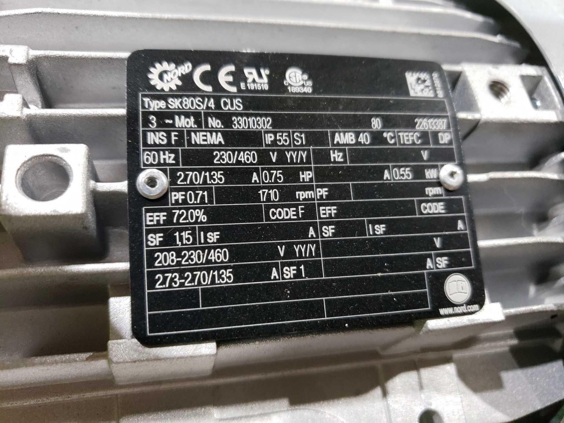 Nord Systems 10.83:1 gearbox and motor. Type SK92172.1AMHD-80S/4CUS and SK80S/4CUS. NEW. - Image 3 of 3