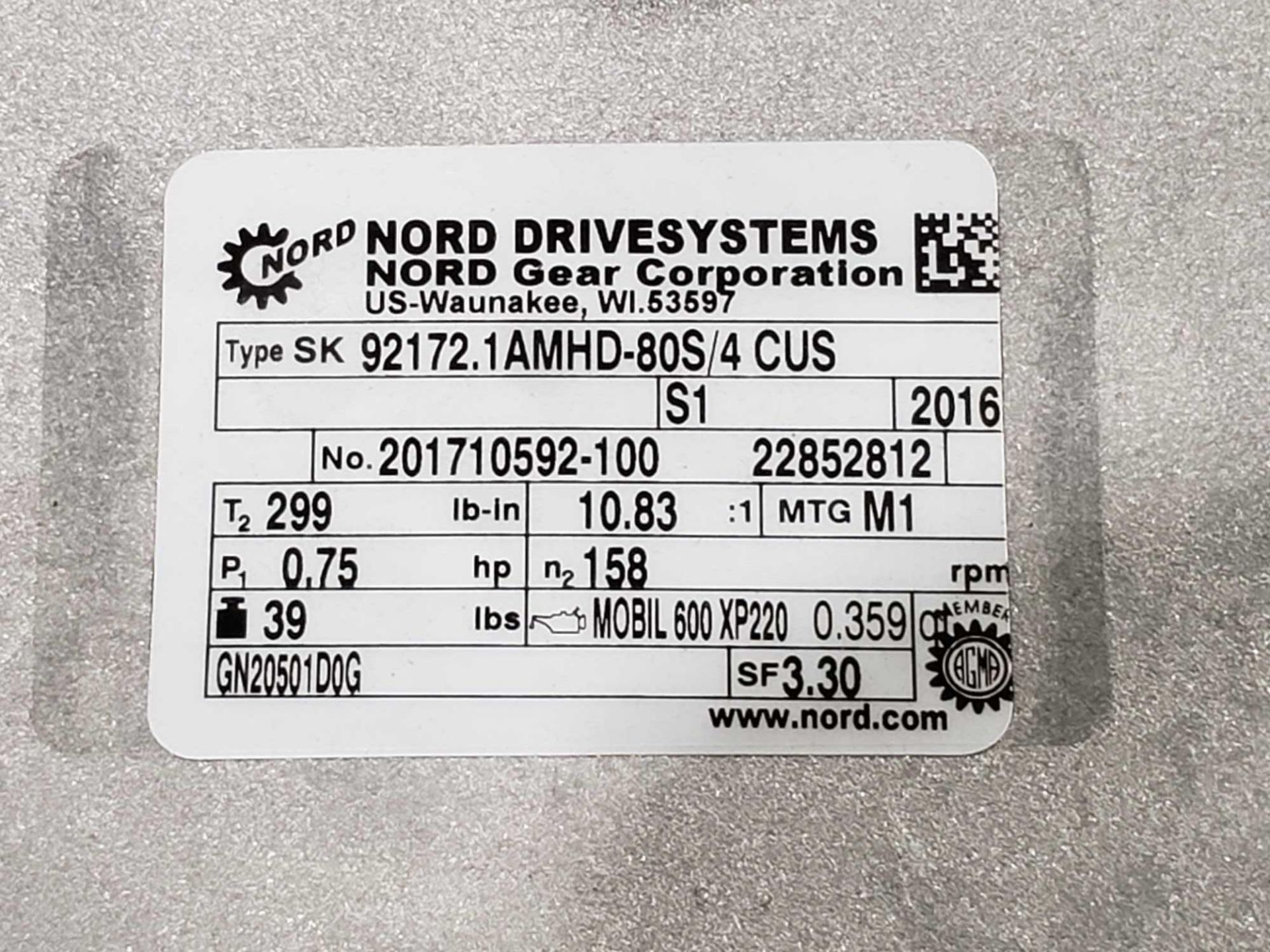 Nord Systems 10.83:1 gear box and motor. Type SK92172.1AMHD-80S/4CUS and SK80S/4CUS. NEW. - Image 2 of 3