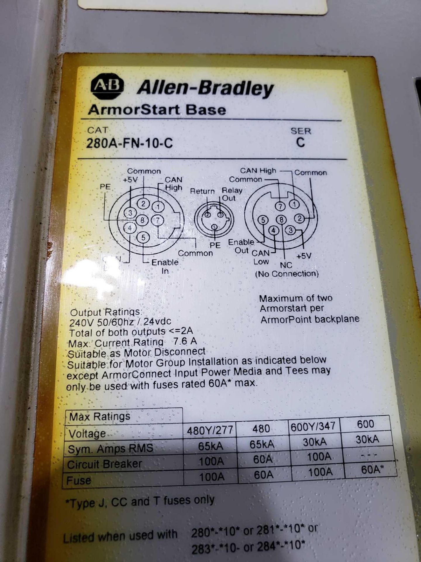 Allen Bradley Armorstart Catalog 280A-F12Z-10A-CR with base Catalog 280A-FN-10-C. - Image 3 of 3