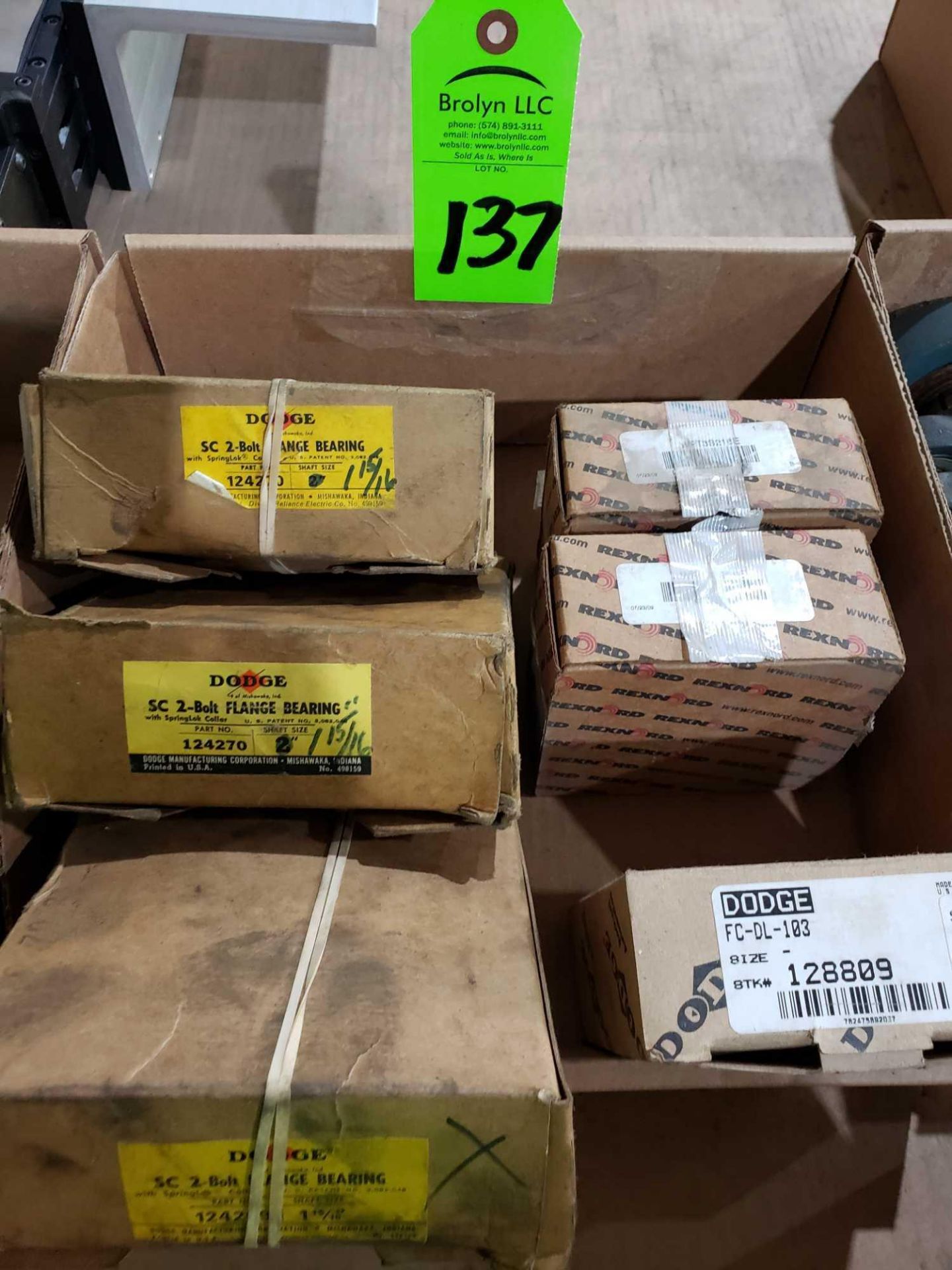 Qty 6- Dodge / Rexnord bearings, assorted part numbers. New in boxes as pictured.