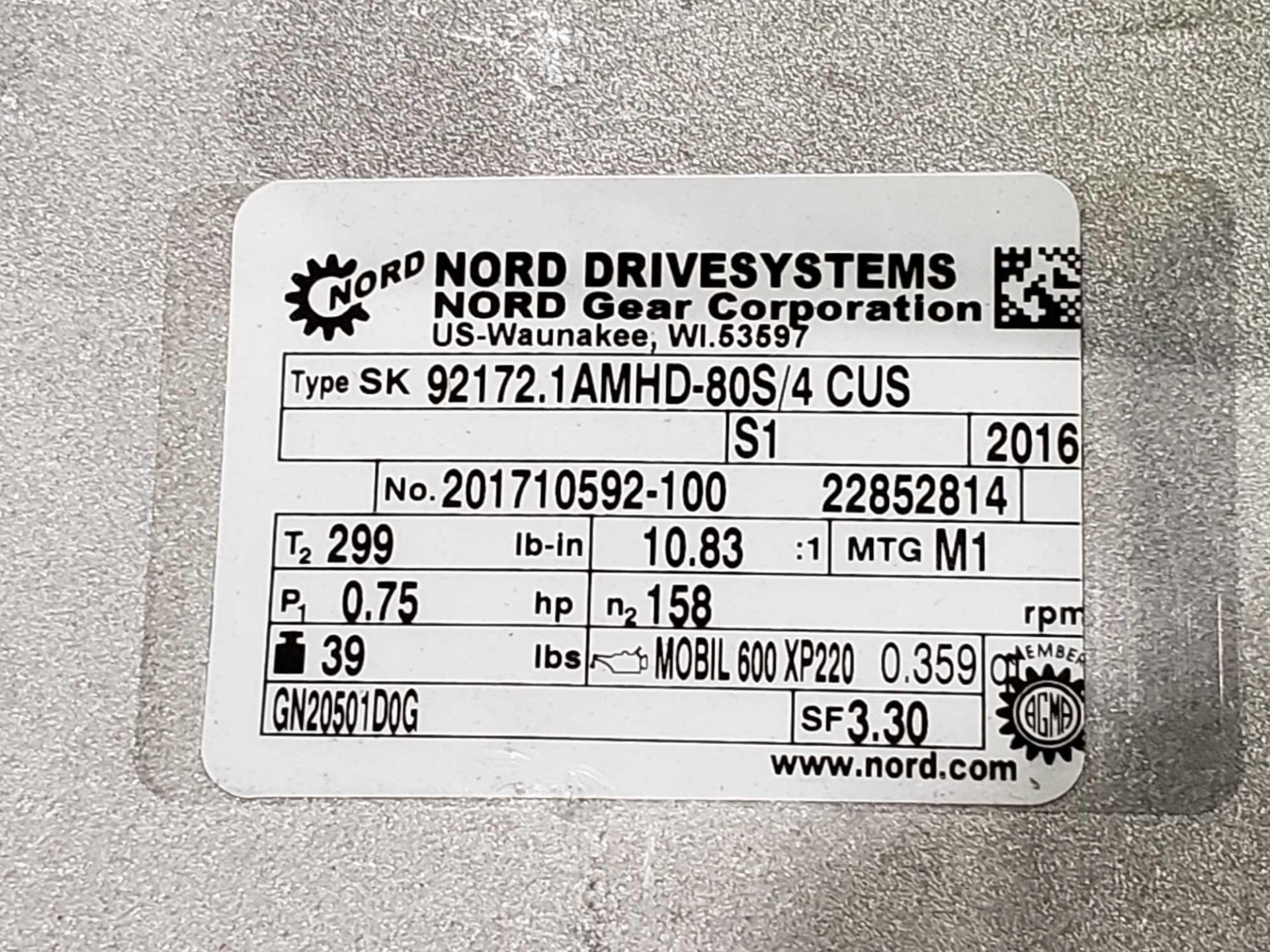 Nord Systems 10.83:1 gear box and motor. Type SK92172.1AMHD-80S/4CUS and SK80S/4CUS. NEW. - Image 2 of 3