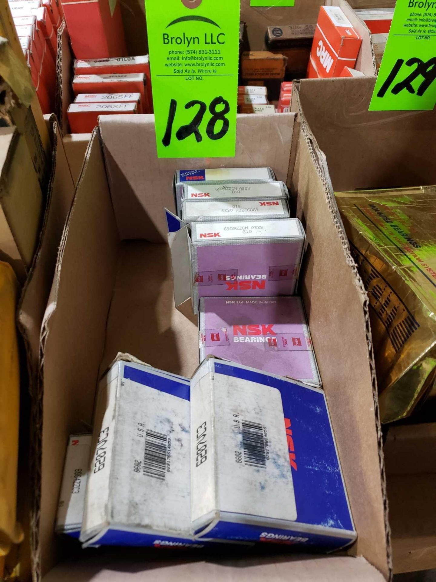 Qty 8- NSK bearings, assorted part numbers. New in boxes as pictured.