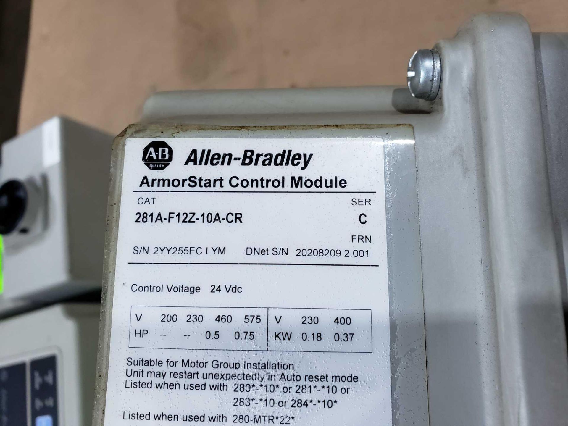 Allen Bradley Armorstart Catalog 281A-F12Z-10A-CR with base Catalog 280A-FN-10C. - Image 2 of 3