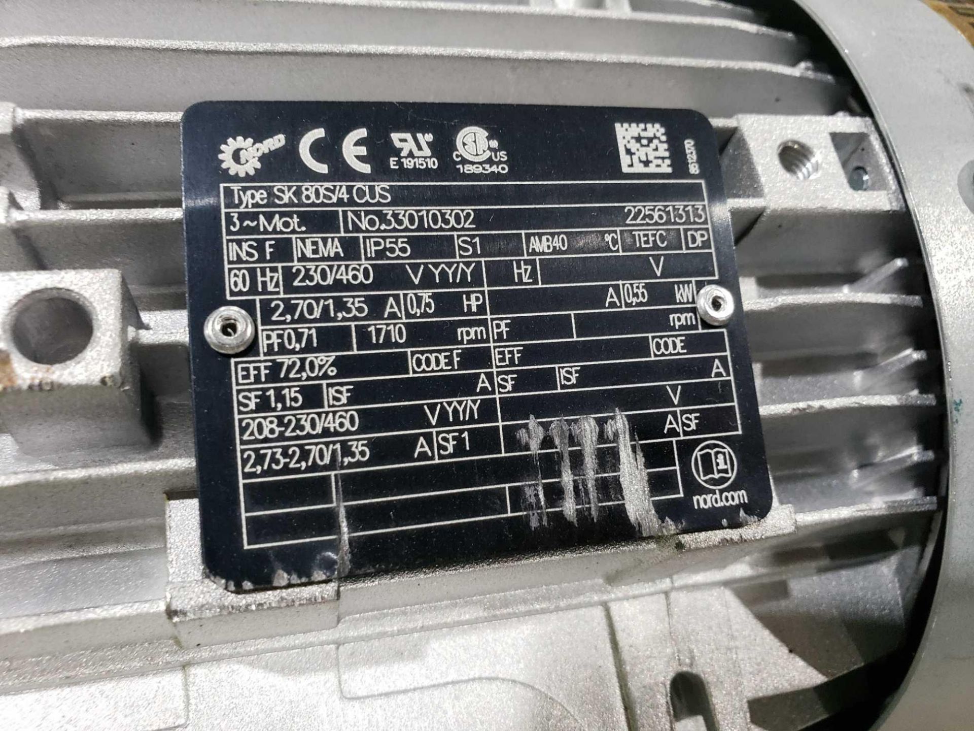 Nord Systems 10.83:1 gear box and motor. Type SK92172.1AMHD-80S/4CUS and SK80S/4CUS. NEW. - Image 3 of 3