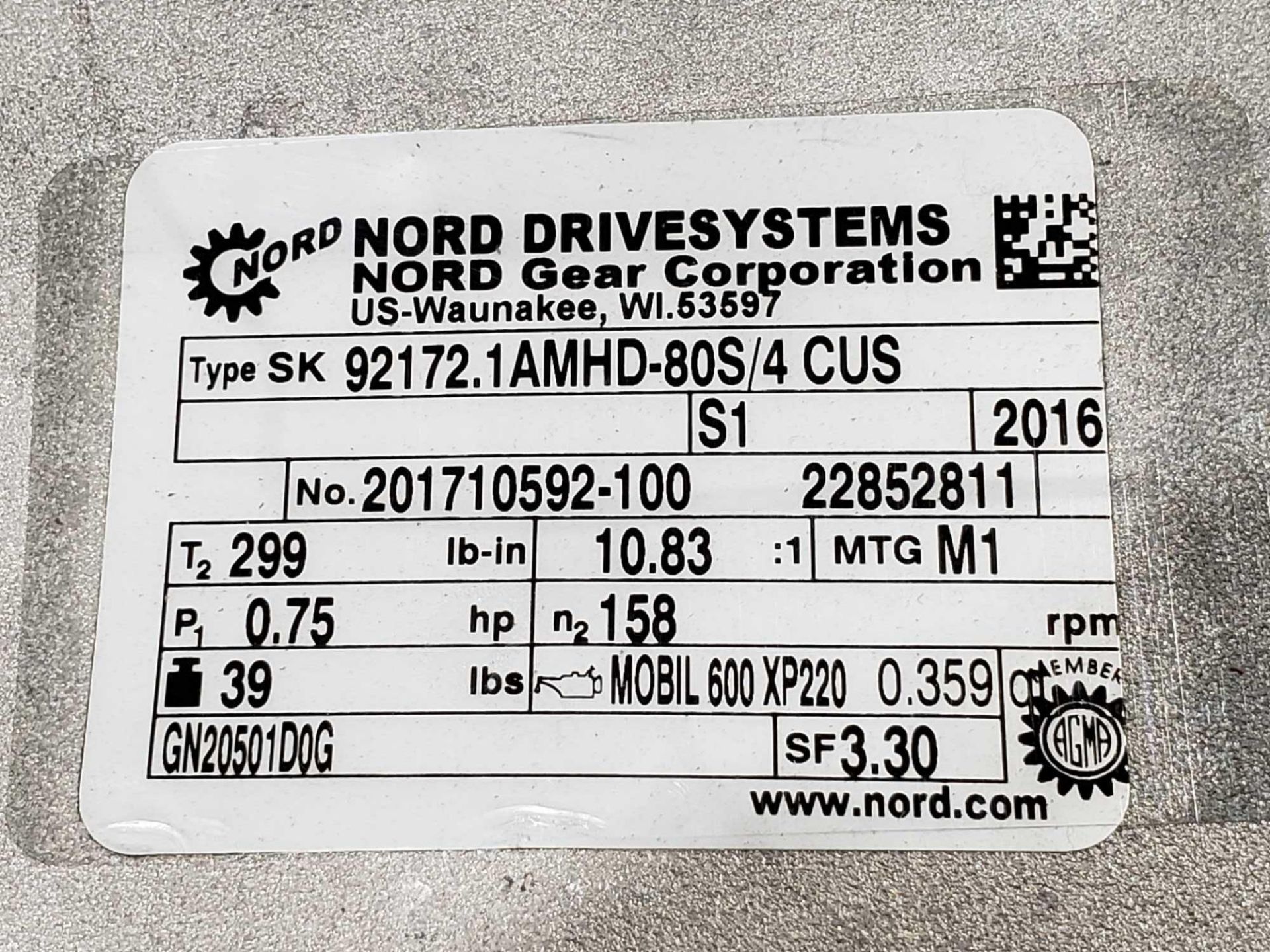 Nord Systems 10.83:1 gearbox and motor. Type SK92172.1AMHD-80S/4CUS and SK80S/4CUS. NEW. - Image 2 of 3